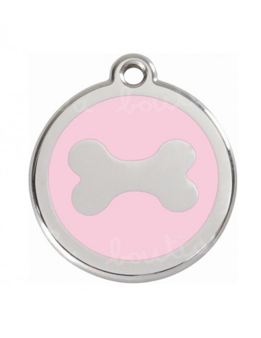 Médaille rose avec os pour chien