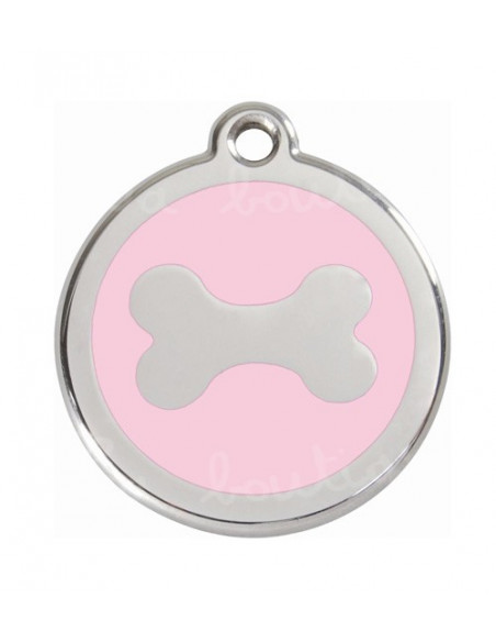 Médaille rose avec os pour chien