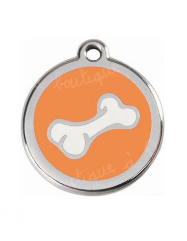 Médaille orange avec petit os de BD pour chien