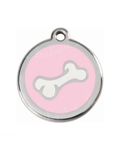 Médaille rose avec petit os de BD pour chien