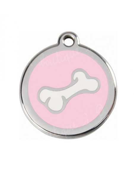 Médaille rose avec petit os de BD pour chien