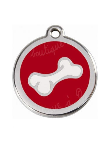 Médaille rouge avec petit os de BD pour chien