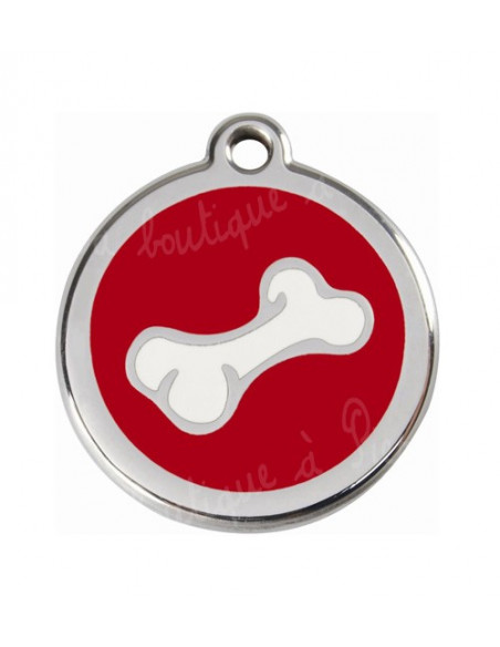 Médaille rouge avec petit os de BD pour chien