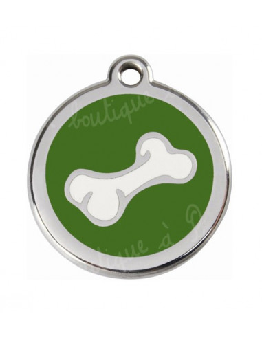 Médaille verte avec petit os de BD pour chien