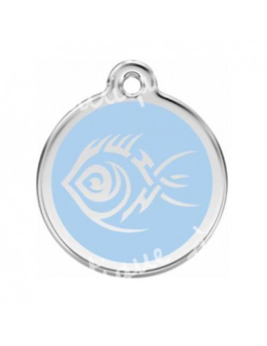 Petite Médaille gravée bleu clair Red Dingo motif poisson tribal pour chien