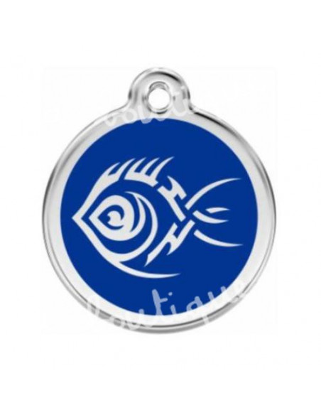 Médaille bleu foncé Red Dingo style poisson tribal 2cm pour petit chien