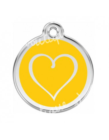 Médaille jaune avec cœur tribal pour chien