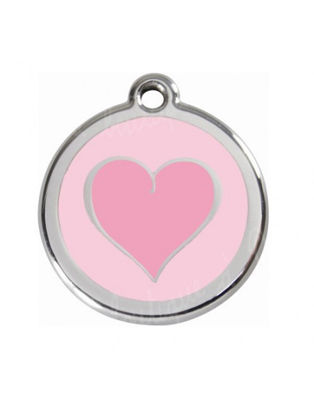 Médaille chien avec cœur dessiné sur fond rose