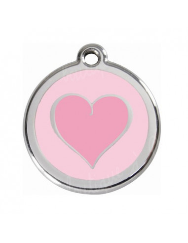 Médaille chien avec cœur dessiné sur fond rose