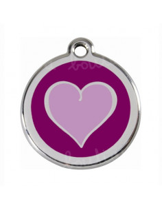 Médaille chien avec cœur dessiné sur fond violet
