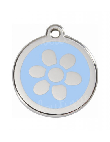 Médaille pour chien red dingo 3cm, fleur pétale, fond bleu clair
