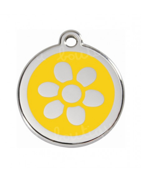 Médaille pour chien red dingo 3cm, fleur pétale, fond jaune