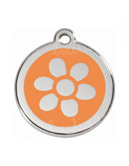 Médaille pour chien red dingo 3cm, fleur pétale, fond orange