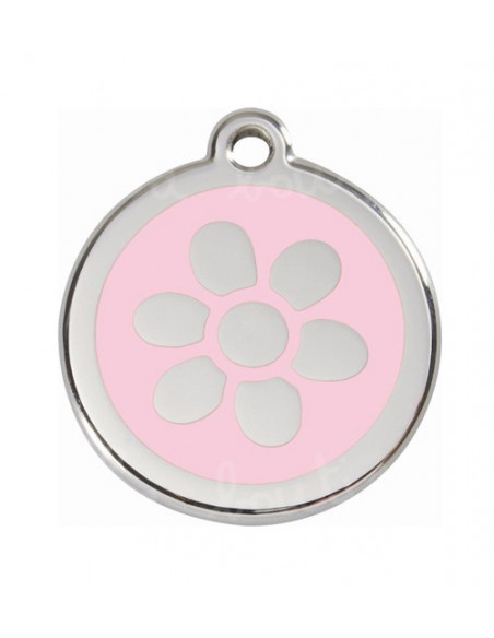 Médaille pour chien red dingo 3cm, fleur pétale, fond rose