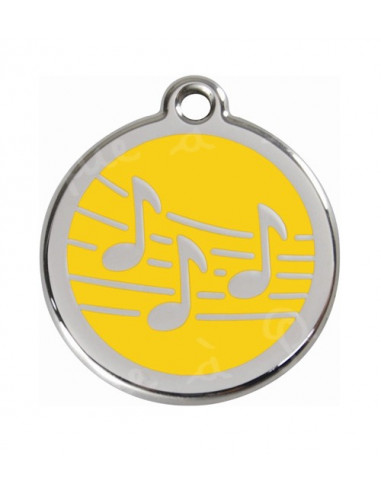 Médaille pour chien Red Dingo music sur fond jaune 3cm