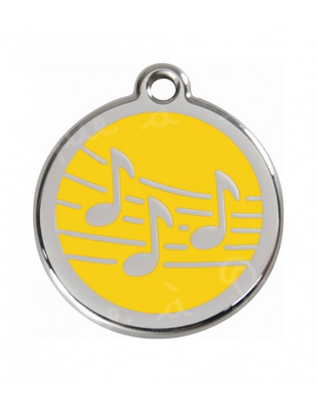 Médaille pour chien Red Dingo music sur fond jaune 3cm