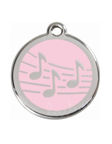 Médaille pour chien Red Dingo music sur fond rose 3cm