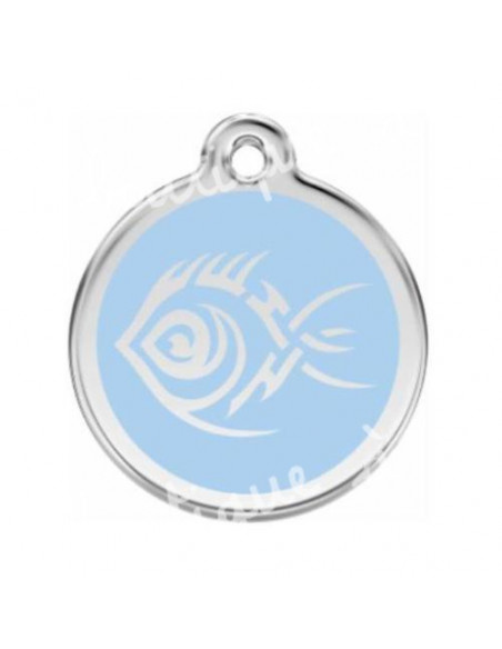 Grande médaille bleu clair avec poisson tribal pour chien