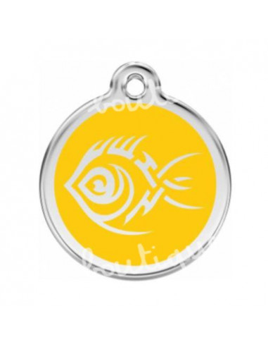 Grande médaille jaune avec poisson tribal pour chien