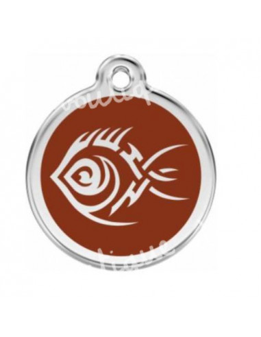 Grande médaille marron avec poisson tribal pour chien