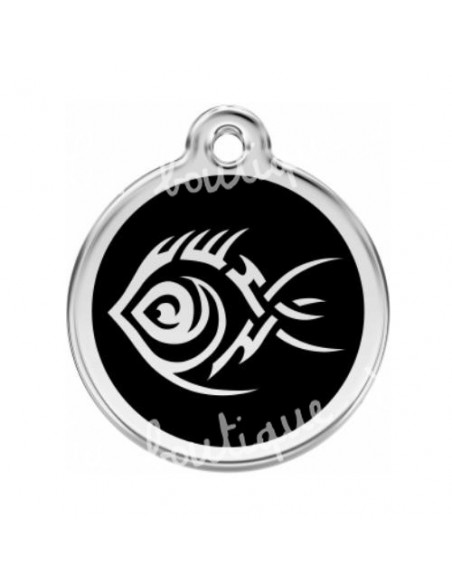 Grande médaille noire avec poisson tribal pour chien