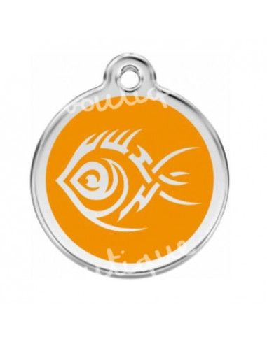 Grande médaille orange avec poisson tribal pour chien