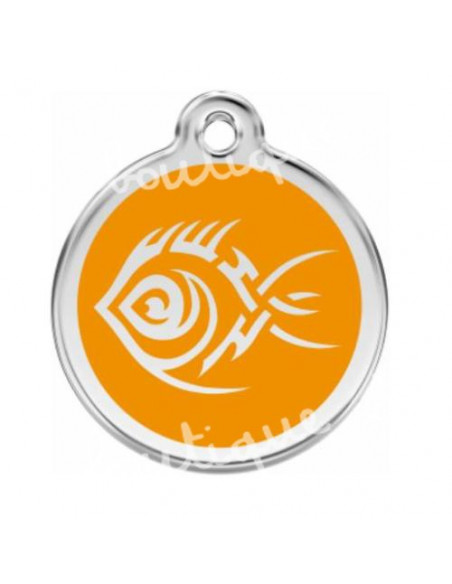 Grande médaille orange avec poisson tribal pour chien