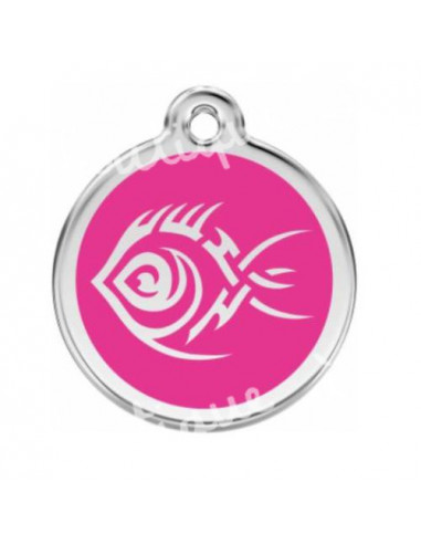 Grande médaille rose vif avec poisson tribal pour chien