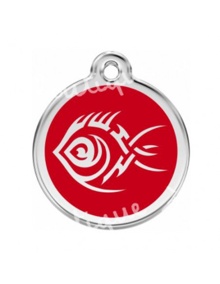 Grande médaille rouge avec poisson tribal pour chien