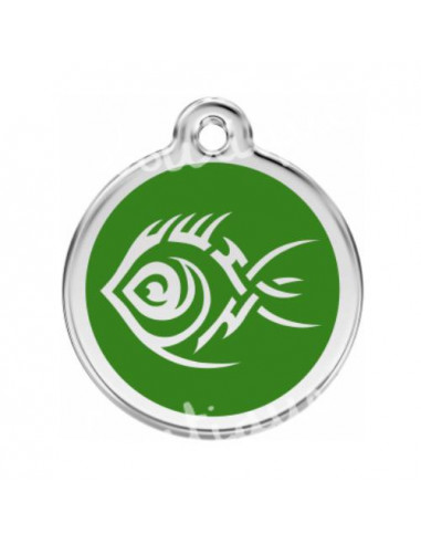 Grande médaille verte avec poisson tribal pour chien