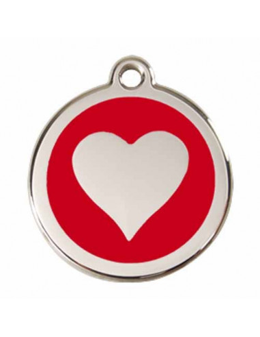 Grande médaille chien avec cœur sur fond rouge