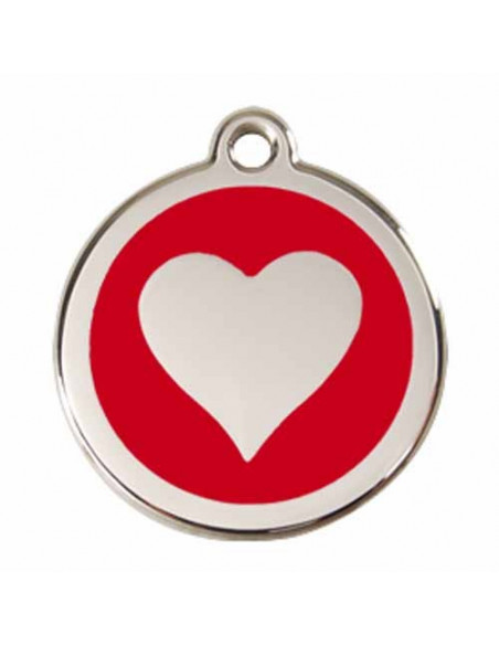 Grande médaille chien avec cœur sur fond rouge
