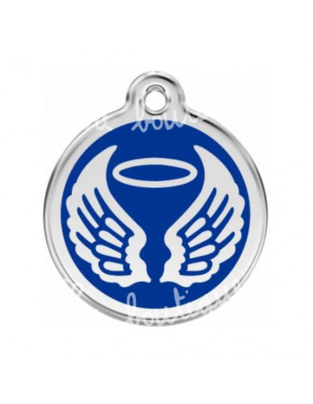 Médaille bleu foncé avec ailes d'ange pour chien