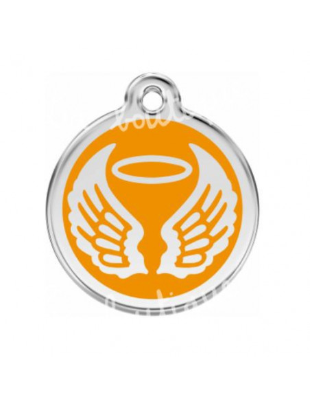 Médaille orange avec ailes d'ange pour chien