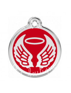 Médaille rouge avec ailes d'ange pour chien