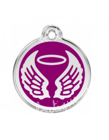 Médaille violette avec ailes d'ange pour chien