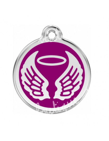 Médaille violette avec ailes d'ange pour chien