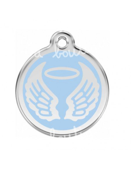 Pendentif gravé Red Dingo pour chien, motif Ailes d'Ange émaillé bleu clair 38mm