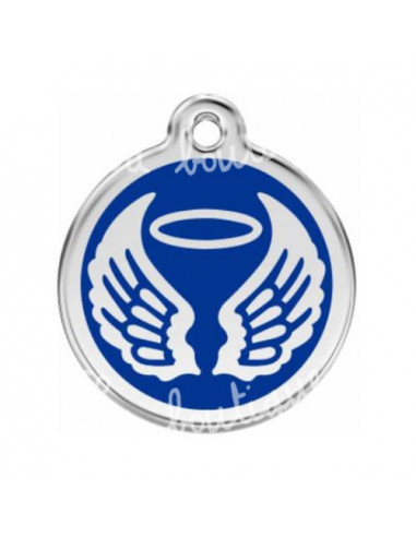 Pendentif gravé Red Dingo pour chien, motif Ailes d'Ange émaillé bleu 38mm