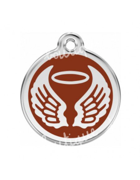 Pendentif gravé Red Dingo pour chien, motif Ailes d'Ange émaillé marron 38mm