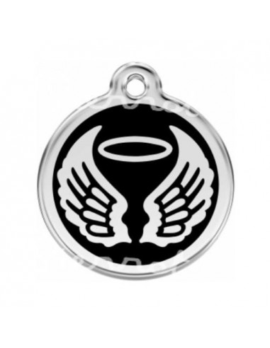 Pendentif gravé Red Dingo pour chien, motif Ailes d'Ange émaillé noir 38mm