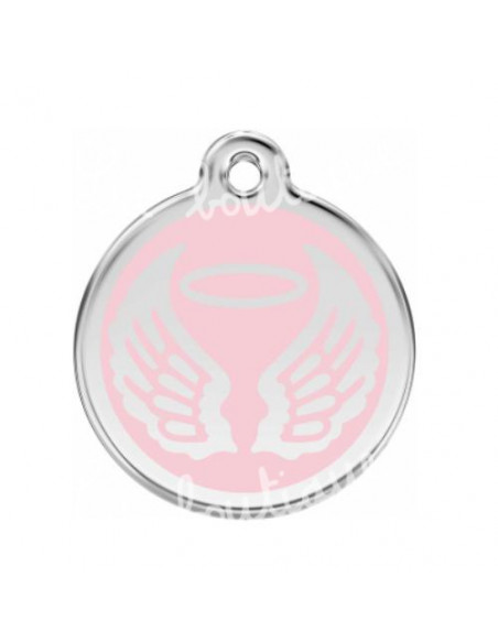 Pendentif gravé Red Dingo pour chien, motif Ailes d'Ange émaillé rose 38mm