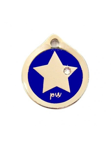Médaille Star strass 2 cm couleur Bleue