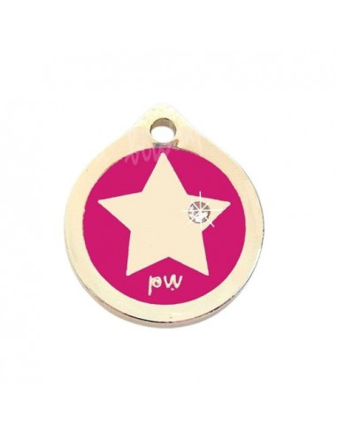 Médaille Star strass 2 cm couleur Rose vif