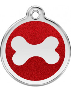 Grande médaille pour chien Red Dingo os avec paillettes 3,8 cm