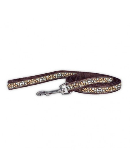 Laisse marron avec motifs os Doogy