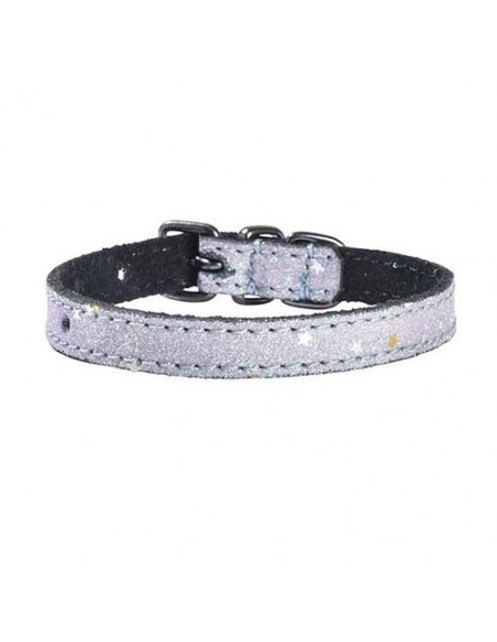 Collier cuir Bobby pour petit chien, Cosmos pailleté parme