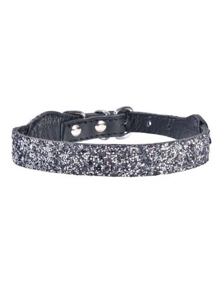 Collier cuir pailleté Bobby pour chien, Party argent