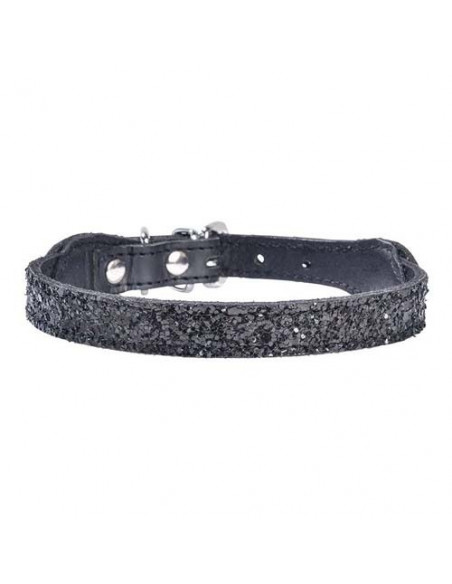 Collier cuir pailleté Bobby pour petit chien, Party noir