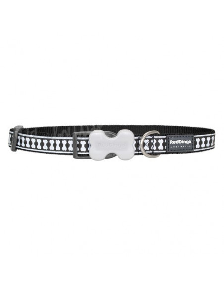 Collier pour chien à motif os sur fond noir